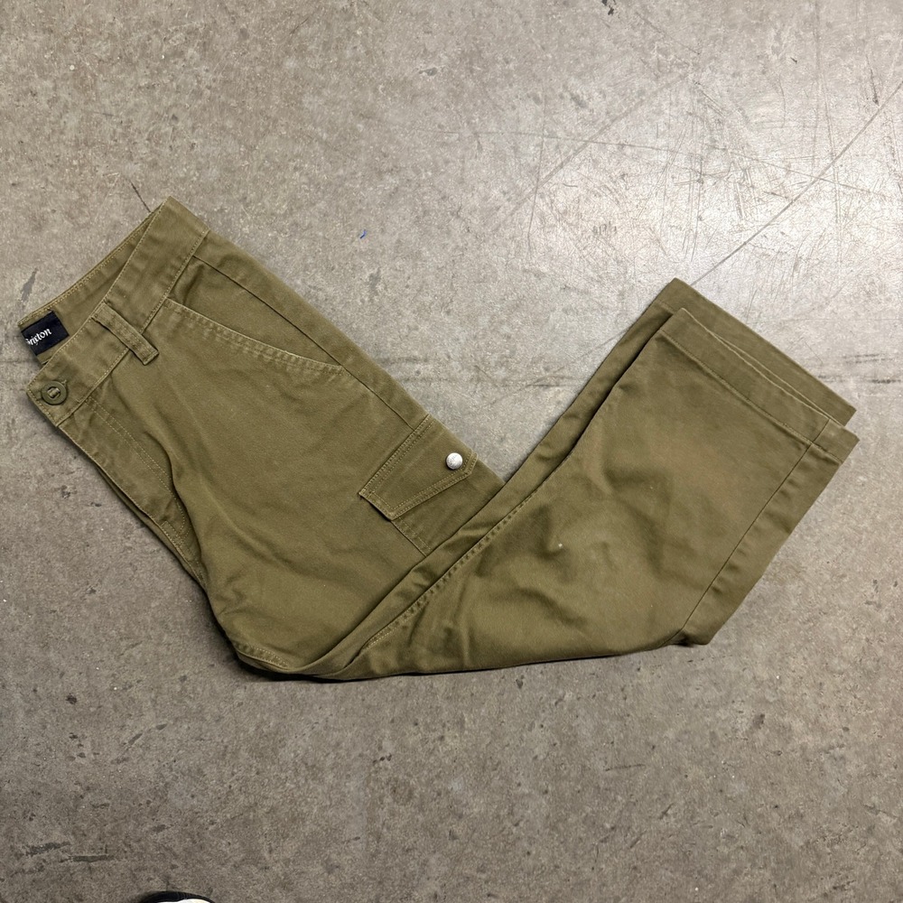 Brixton Fleet Pant Relaxed Fit Cargo Pants Mens 30/30 Olive Green Cotton Twill